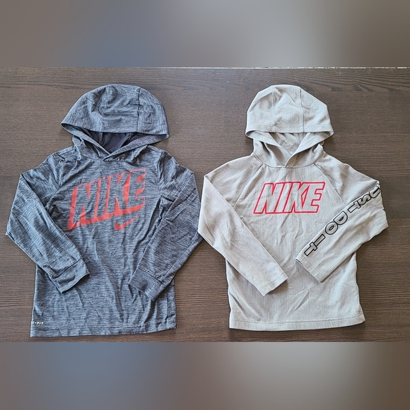 Nike Other - 2 Lot Nike Dri Fit Shirt Long Sleeve Hooded Youth Boy's Size 7 L Grey Red Kids